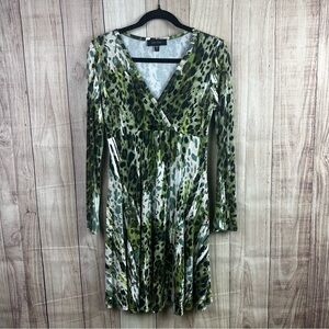 Karen Kane Olive and Black Animal Print Long Sleeve Dress